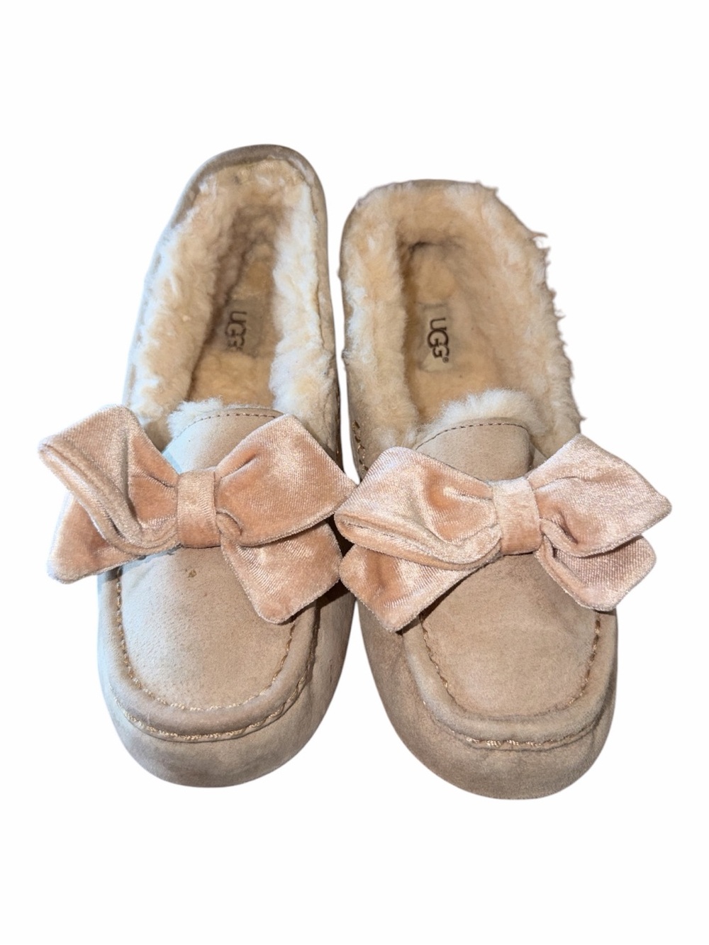 UGG Women's Cream Bow Suede Slippers